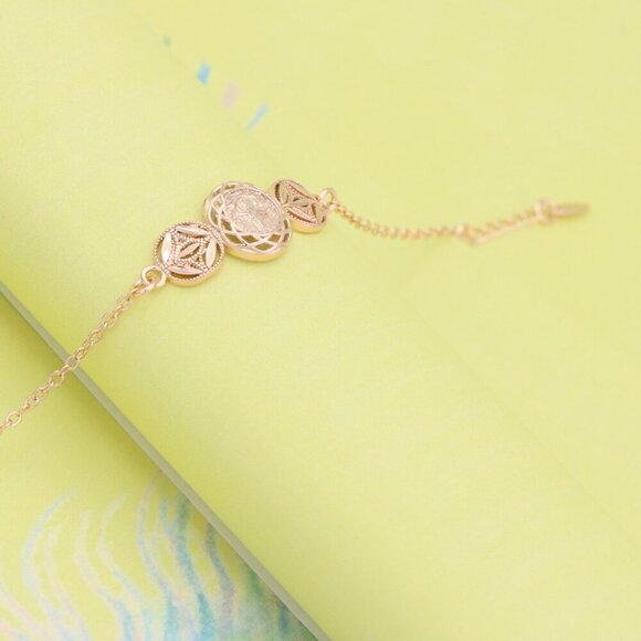 "Rose Gold Bracelet with Dual Leaf & Coin Pattern, XPBL1083 - Picture 4 of 13